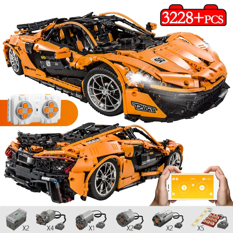 

3228pcs Bricks RC Car legoingly Technic P1 Orange Racing Car Set APP Model Building Blocks Power Motor Function Toys For Kids
