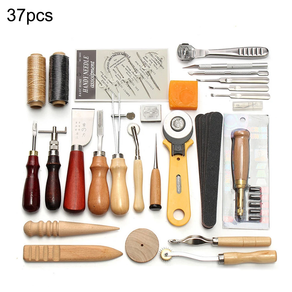 

37PCS Leather Craft Tool Leather Sewing Tools Kit Leather DIY Hand Stitching Tools for Sewing Leather Canvas