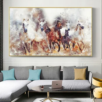 

Abstract Running Horses Herd Canvas Art Prints Poster Painting On Wall Decor Watercolour Animal Picture For Modern Living Room