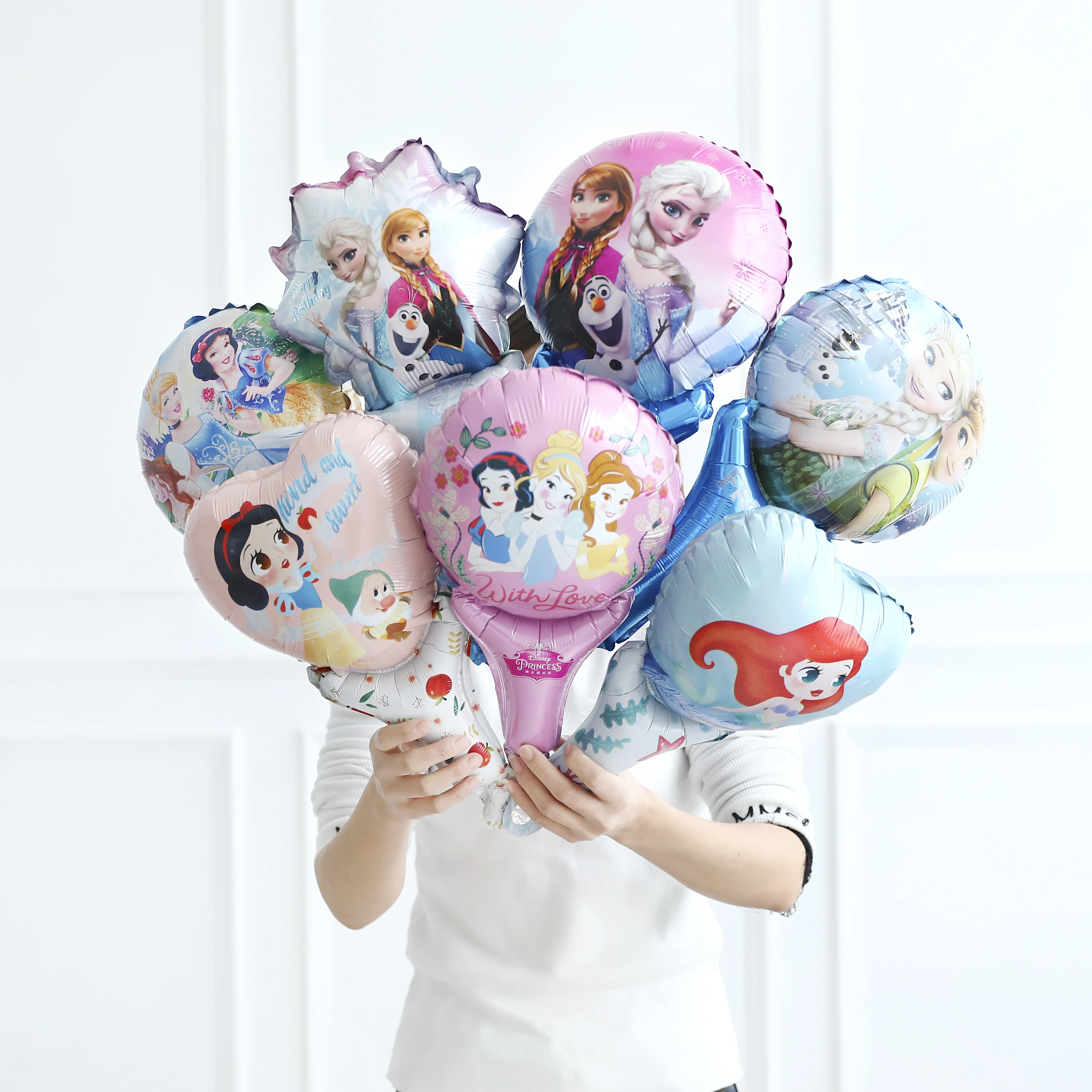 10pcs mickey mouse birthday party decor foil balloons disney hand stick toys baby shower boy girl Princess minnie Air Baloes