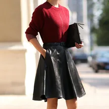 Высококачественная элегантная женская юбка из натуральной овечьей кожи с поясом, облегающая, высокая талия, офисная, Faldas Mujer, черные плиссированные юбки