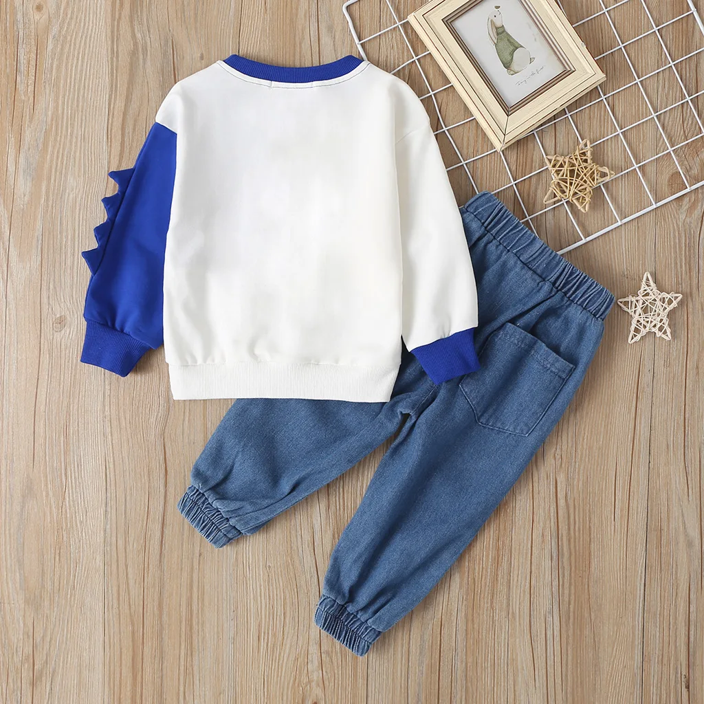 Children's autumn suit Baby boy long sleeve cartoon fashion 2 piece set new children's jeans suit Selling