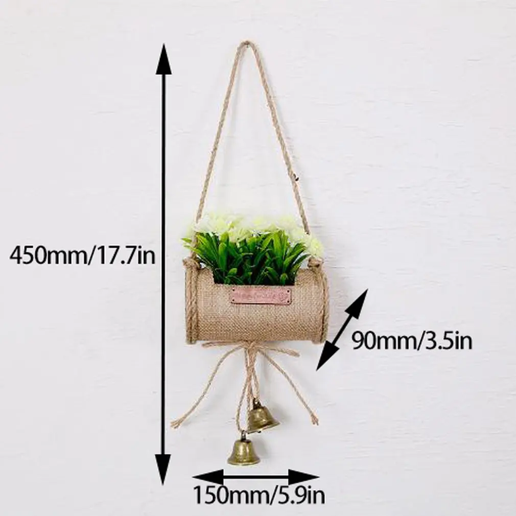 Pastoral Artificial Hanging Flower Knotted Macrame Plant Flower Pot Basket Wall Linen Flowerpot for Home Office Decoration