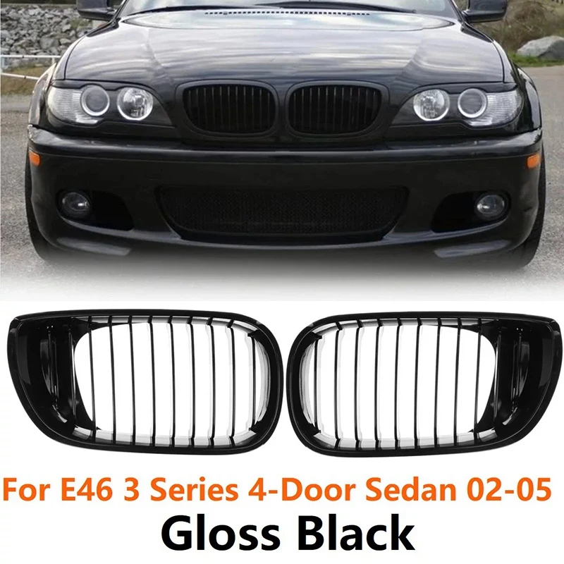 Pair Front Gloss Black Mix Color Grill Grille fit for BMW E46 4D 2002-2005 Best 
