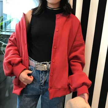 

Women Autumn Cardigans Harajuku Loose Long Sleeves Round Neck Female Coat Sweater HSJ88