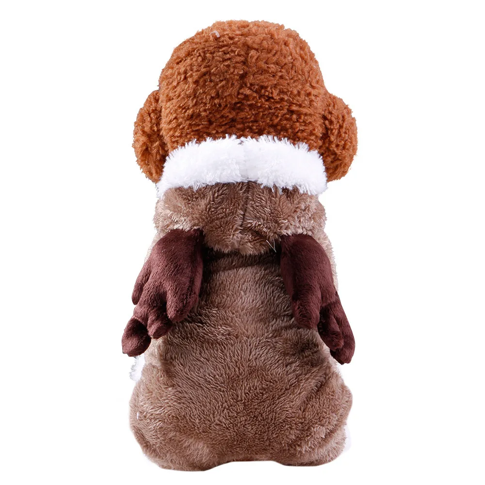 Пальто для собаки щенка, одежда для собак, зимняя одежда для животных, бархатная теплая одежда, толстовки с капюшоном, костюмы из шерсти - Цвет: Deer-Brown