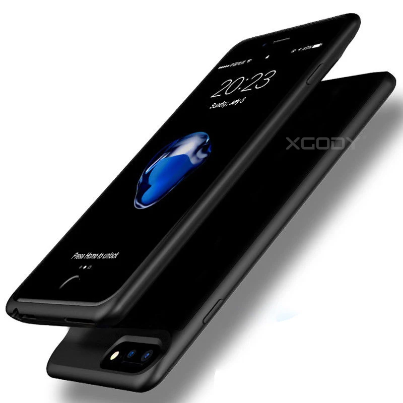 XGODY батарея чехол для iPhone 6P 6SP 7P 8P Силиконовый противоударный аккумулятор зарядное устройство чехол 3700 мАч тонкий внешний аккумулятор чехол - Цвет: black