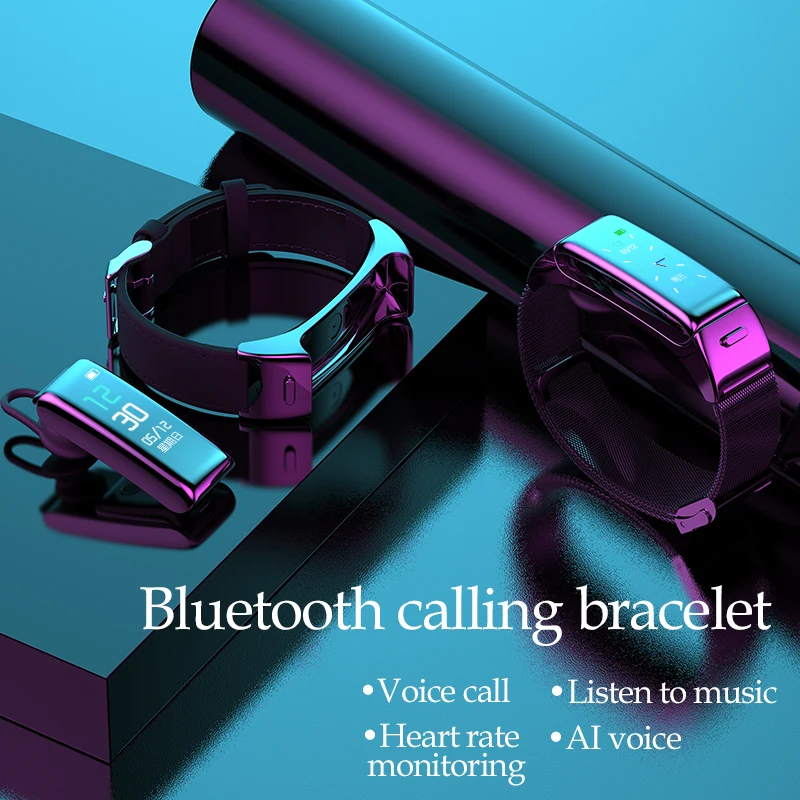 2020 Smart Bluetooth Headset Bracelet Heart Rate Health Monitoring Watch Phone Waterproof B6
