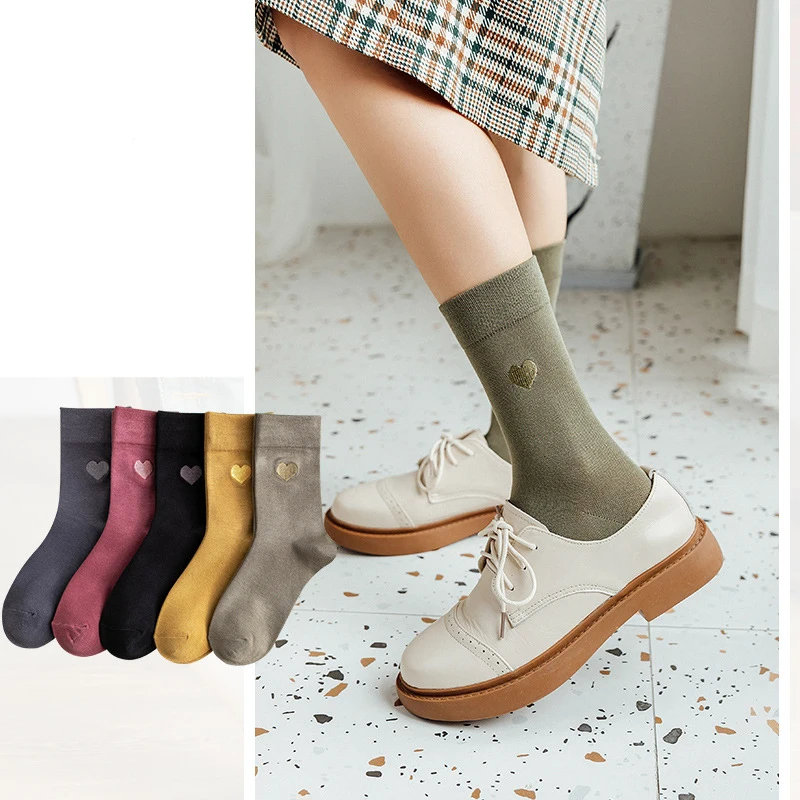 Женские носки с вышивкой в виде сердца мягкие удобные дышащие женские Осень-зима