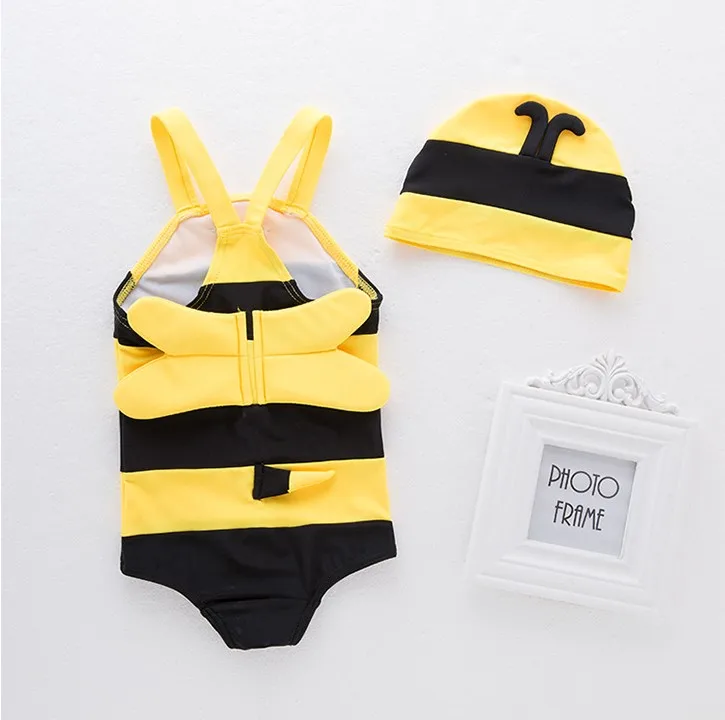 Striped Bee Model Baby Boy Conjoined Swimwear with Swimming Cap/Children Hot Spring Swimming Suit 3191