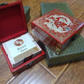 

Wood Dragon&Phoenix Banknotes Box With Lock Bills Money Collectible Box