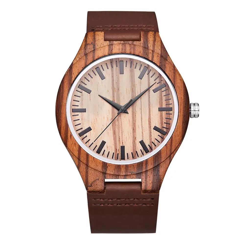

Men Watch Fashion Wood Quartz Watch Men Casual Round Dial No Number Faux Leather Band Analog Quartz Watch reloj hombre for Gift