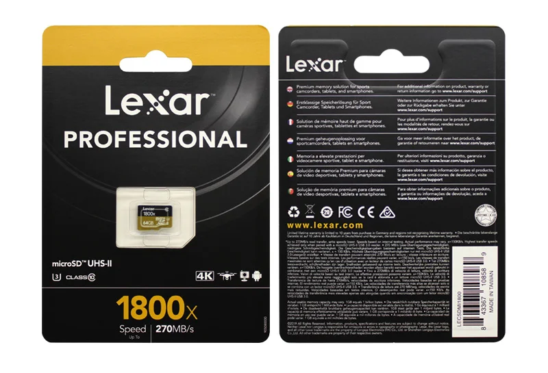 100% Lexar профессиональная 1800x карта памяти 32 Гб 64 Гб SDXC высокая скорость 270 м/с UHS-II класс 10 Micro SD карта U3 TF флэш-карта