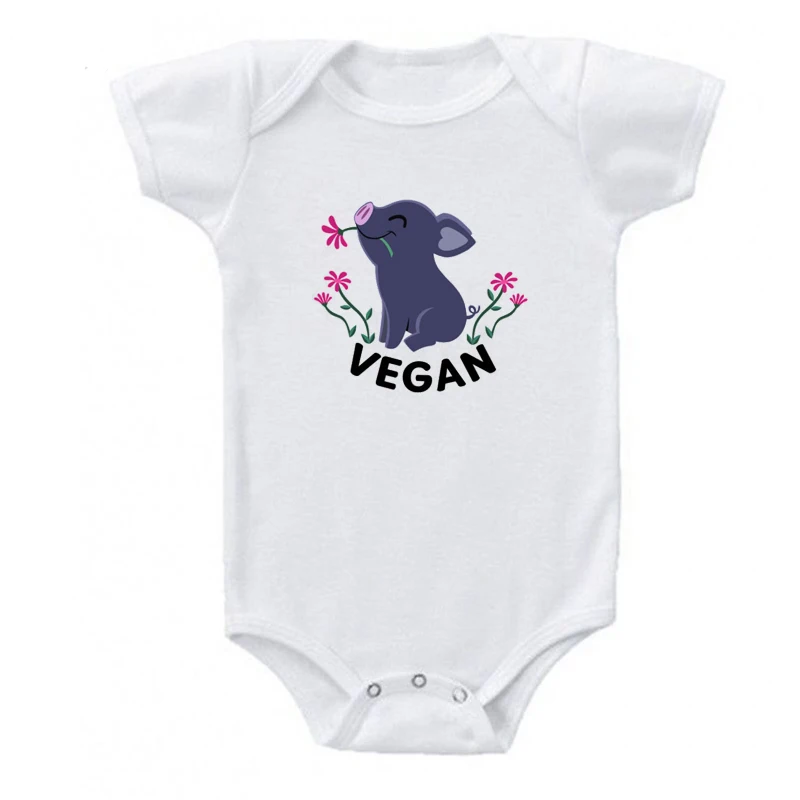 Vegan/милый комбинезон с принтом свинки для новорожденных; белый комбинезон с короткими рукавами для маленьких мальчиков и девочек; боди для малышей; одежда для малышей