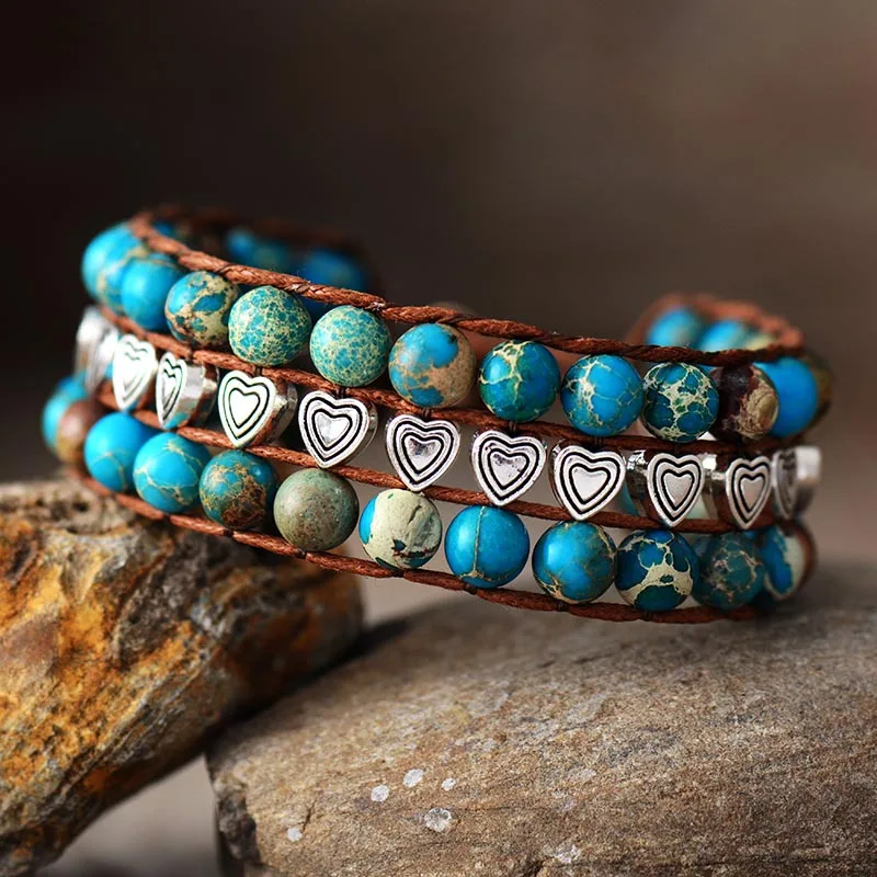 Unique Beaded Wrap Bracelets Natural Stones Heart Beads Cuff Bangle Bracelet Bohemian Vegan Jewelry Dropshipping - Image 4