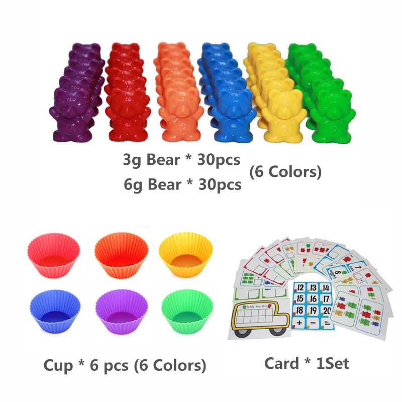 1 набор, счетные медведи, штабелирование чашек-Монтессори, радужная игра, обучающая Сортировка цветов, игрушки для малышей - Цвет: Set F