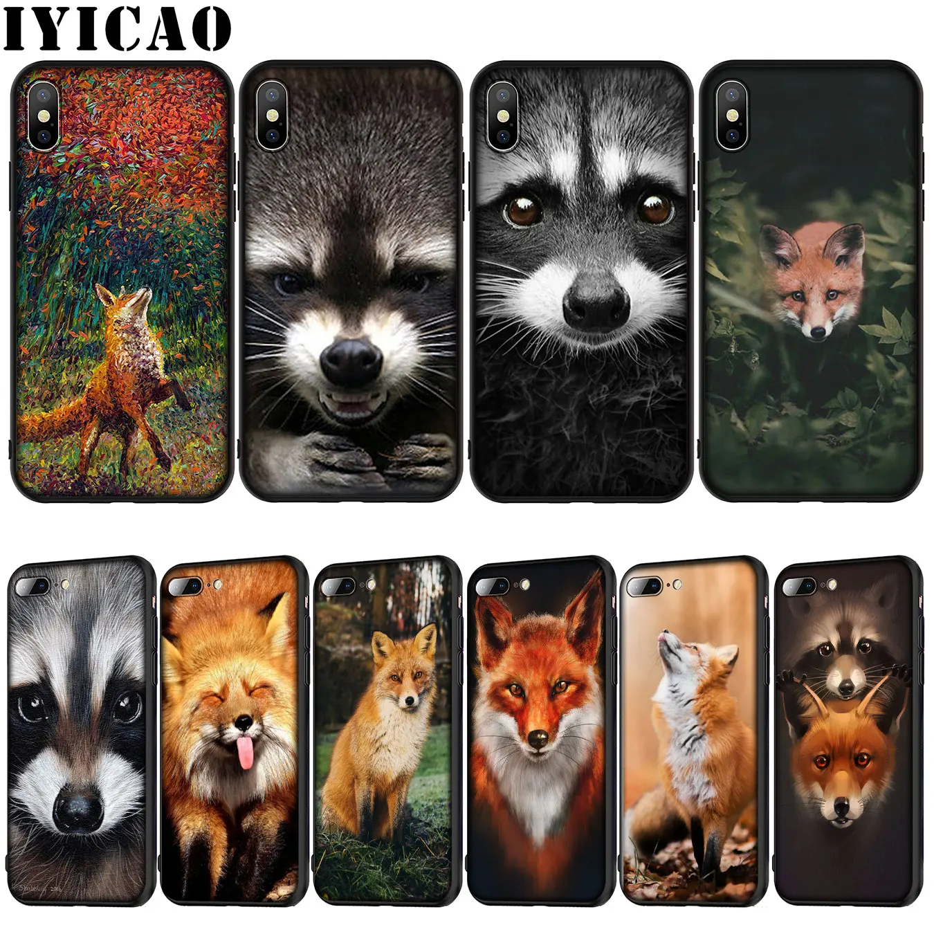 IYICAO Animal Raccoon Fox Soft Silicone Cover Case for iPhone XR X XS 11 Pro Max 10 6 6S 7 8 Plus 5 5S SE Phone |