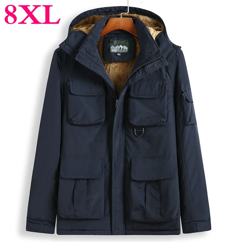 Размера плюс 8XL 7XL 6XL 5XL мужская зимняя куртка из плотного Теплая парка на флисе с