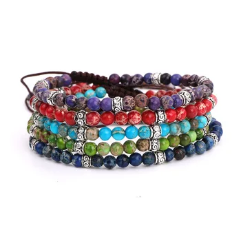 Small Beads Women Bracelet 4mm Colorful Imperial Stone Tibetan Silver Cute Bohemia Design Adjustable Vintage Bracelet Lady