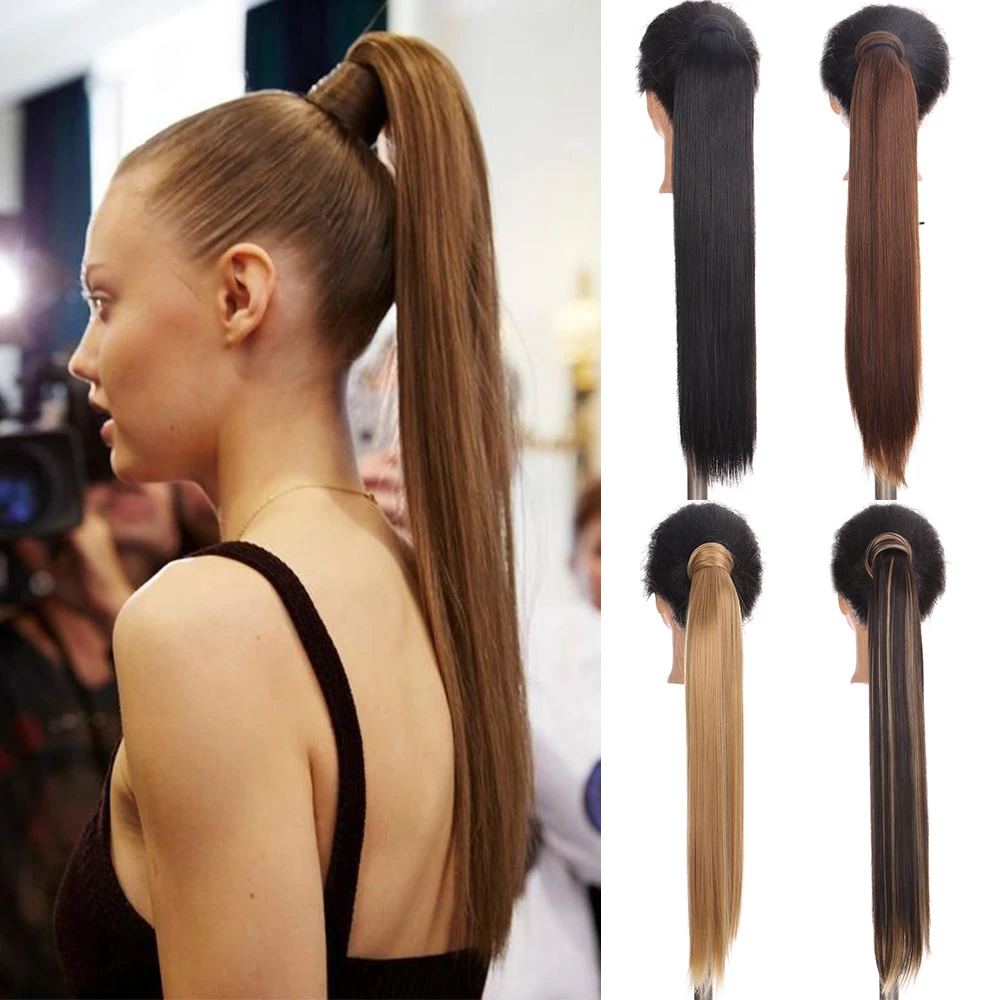 

Allaosify Long Straight Wrap Around Clip In Ponytail Hair Tail False Hair With Hairpins Synthetic Hair Ponytail Hair Extension