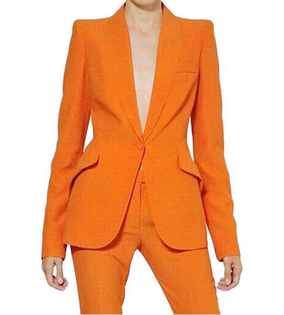 2020 High Quality Orange Women Pantsuits Work Pant Suits OL 2 Piece