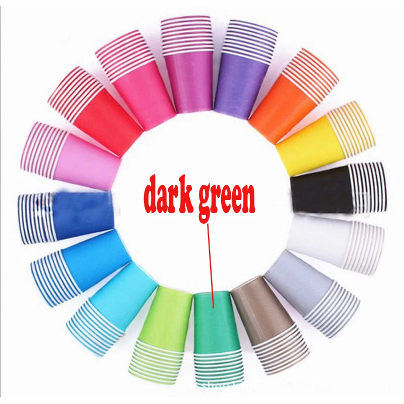 dark green 10pcs Baby Paper Cups Solid Birthday Muti-Color Wedding Colorful decorate Tableware Party Supplies Plain DIY Festival household - Color: dark green