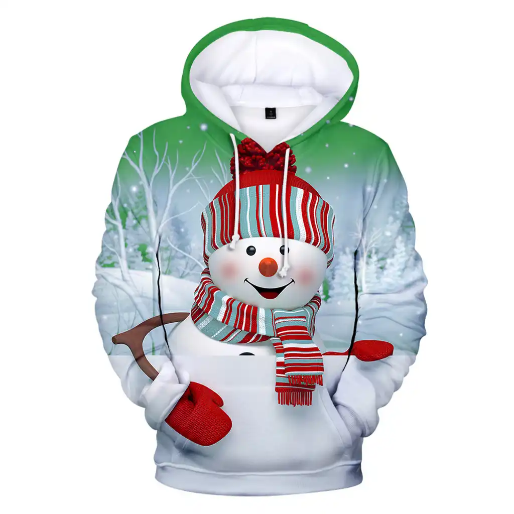 fashion womens christmas printing drawstring hooded