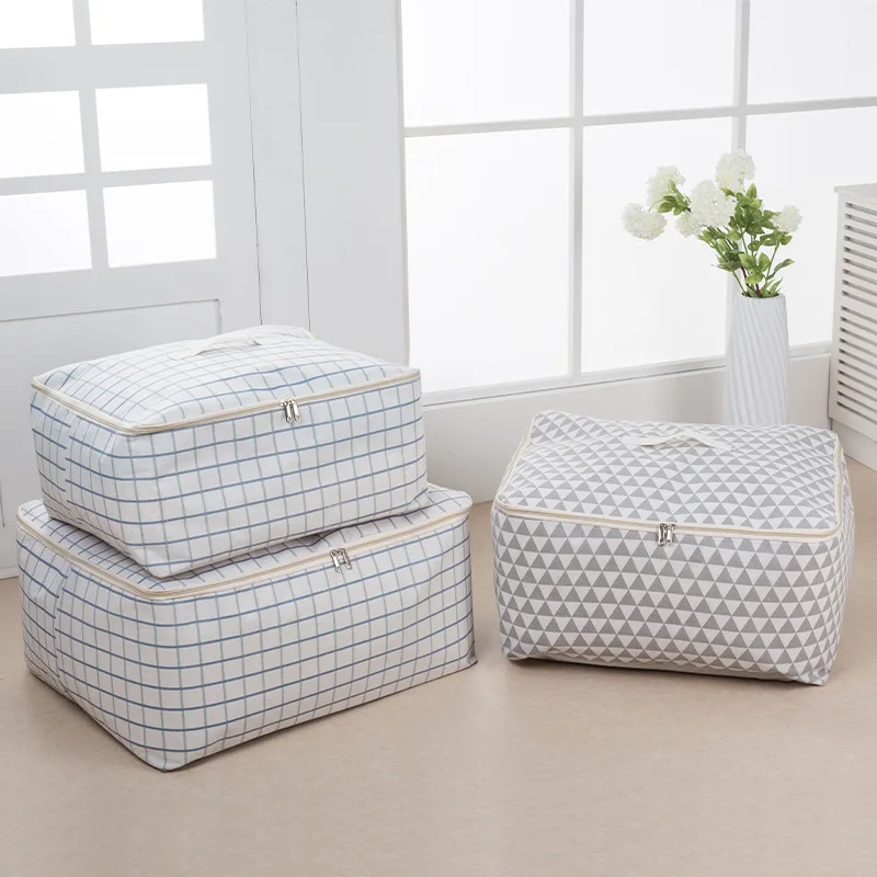 

Cotton Linen Clothing Storage Bag Portable Quilt Pillow Blanket Storage Organizer Dust-proof Moisture-proof Wardrobe Organizer