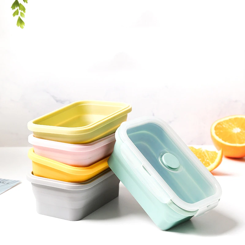 

Foldable Silicone Rectangle Lunch Box Food Storage Container Outdoor Box Portable School Office Bento Box Microwave Dinnerware