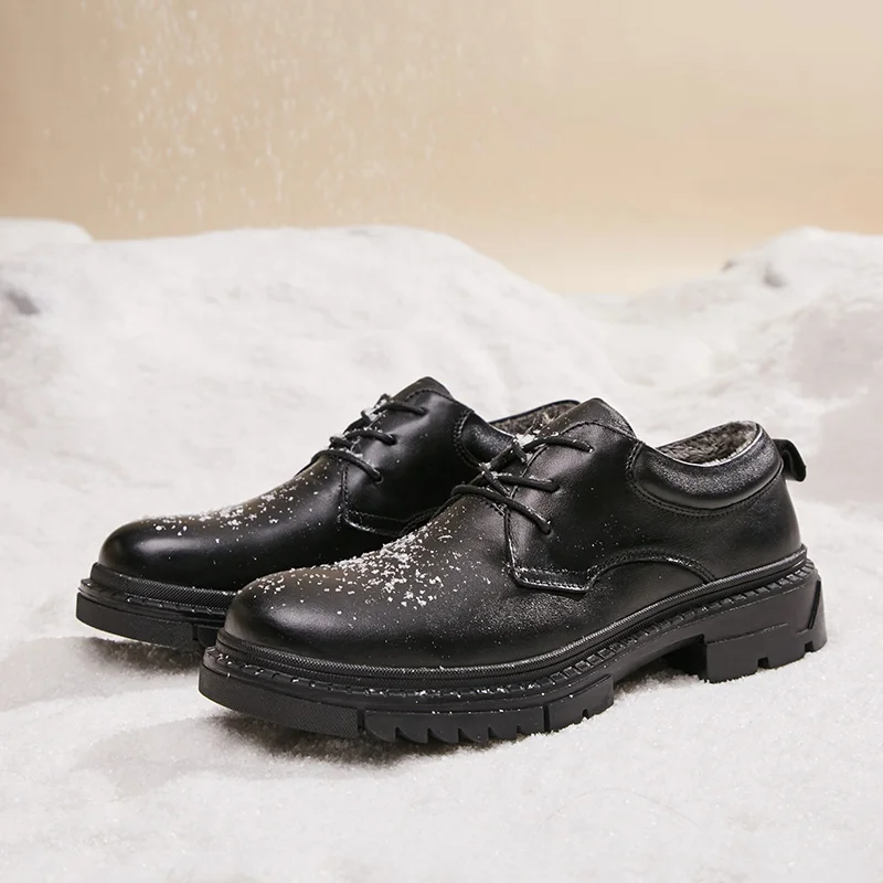 Phragmites/Повседневная Деловая обувь из натуральной кожи; черные Универсальные мужские лоферы; зимние кроссовки из натуральной шерсти; нескользящие уличные ботинки