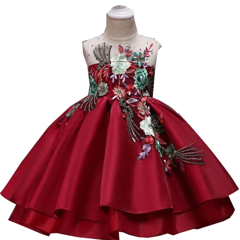 Girl Spring Summer Princess 6 Year Old Embroidered Christmas Tutu Sleeveless Party Girl Satin Dress