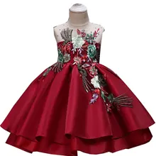 Girl Spring Summer Princess 6 Year Old Embroidered Christmas Tutu Sleeveless Party Girl Satin Dress
