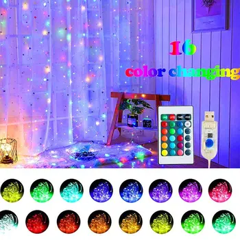 

300 USBLights 3 Meters Colorful 16 Colors Remote Control RGB Color Changing LED Curtain Light