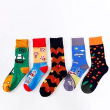 Хлопковые носки для женщин и мужчин; носки с корабликами, самолетами, фруктами, яблоками, вишнями; забавные носки; повседневные красивые носки для взрослых; сезон осень-зима