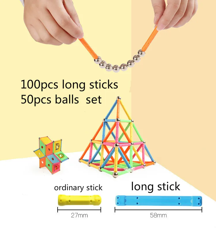 58mm Magnetic Sticks Building Blocks Set Balls Kids Educational Magnetic Building Blocks Magnetic Assembly Toy For Children