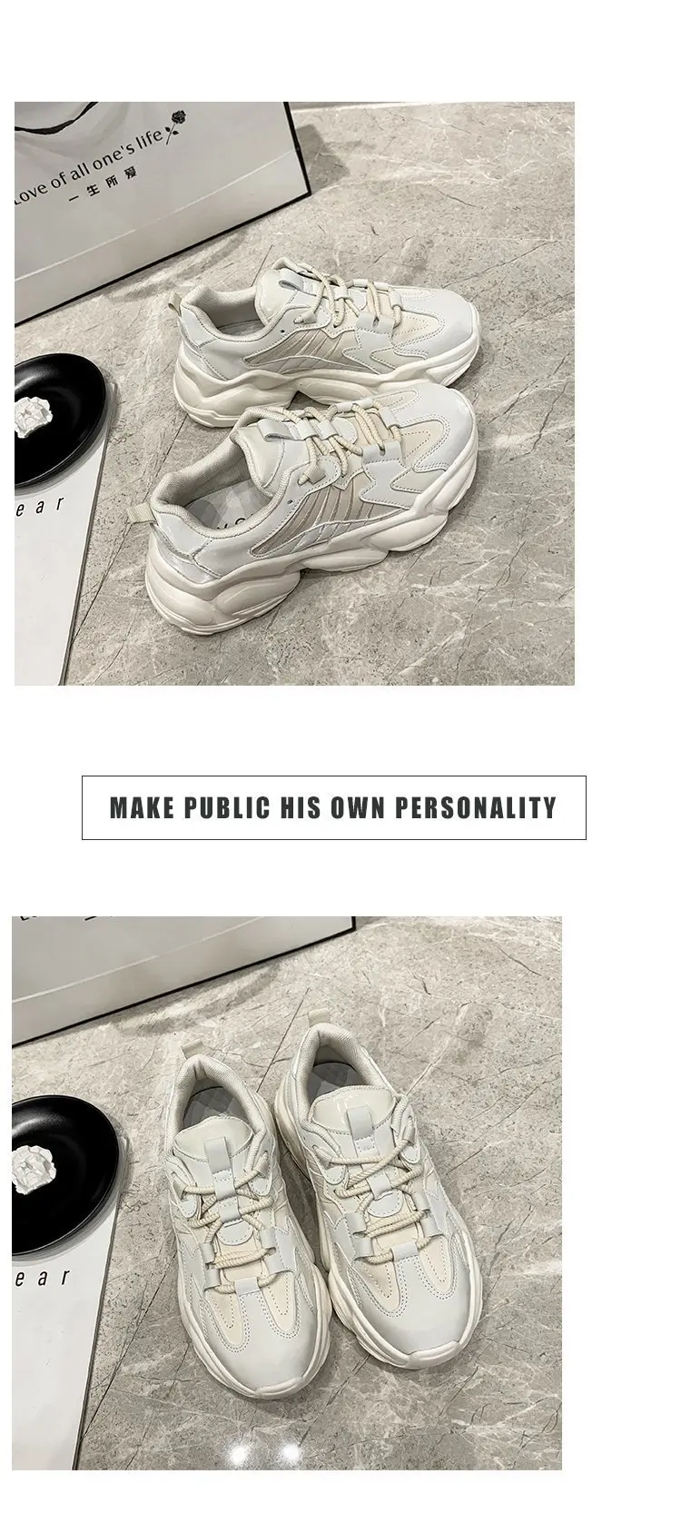 2022 Black Platform Sneakers Women Shoes Casual Lace Up Thick Sole Shoes Woman Beige Chunky Sneakers Leather Vulcanize Shoes