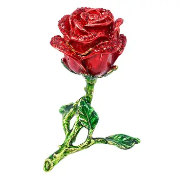 

Creative Alloy Rose Flower Jewelry Storage Box Faux Diamond Organizer Decor