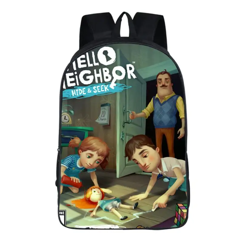 Hello neighor/детские школьные сумки с мультипликационным принтом для девочек и мальчиков, 16 дюймов, детский ортопедический рюкзак, школьный ранец для малышей