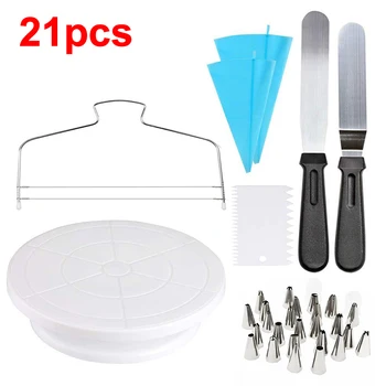 

Cake Decorating Kit Supplies With Cake Turntable Cake Stand 12 Piping Tips