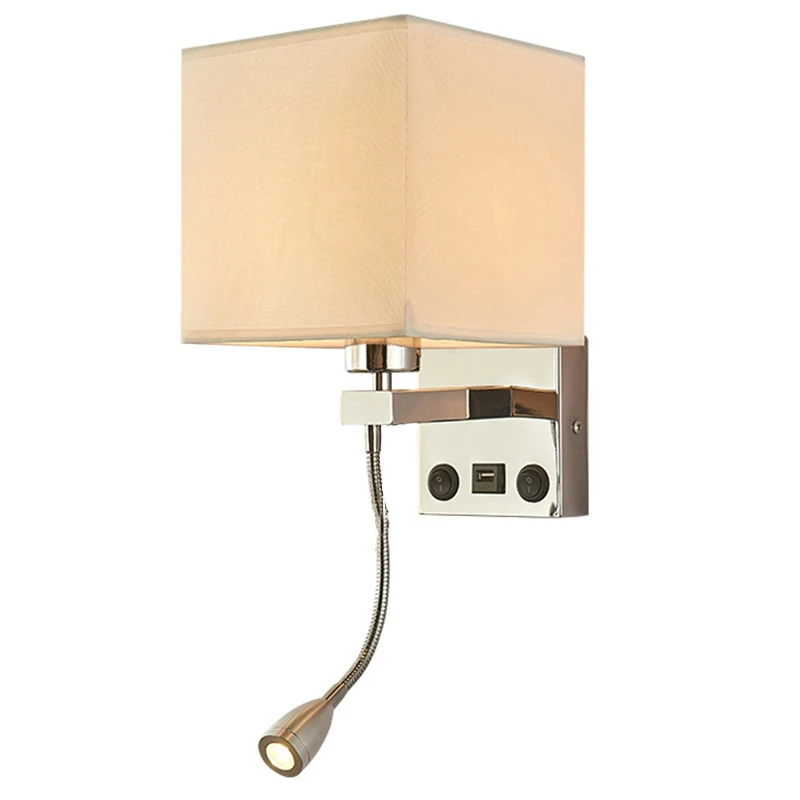 

Modern Indoor LED Wall Lamp Bedside Bedroom Applique Sconce with Switch USB Interior Headboard Home Hotel Wall Lights(Without Bu