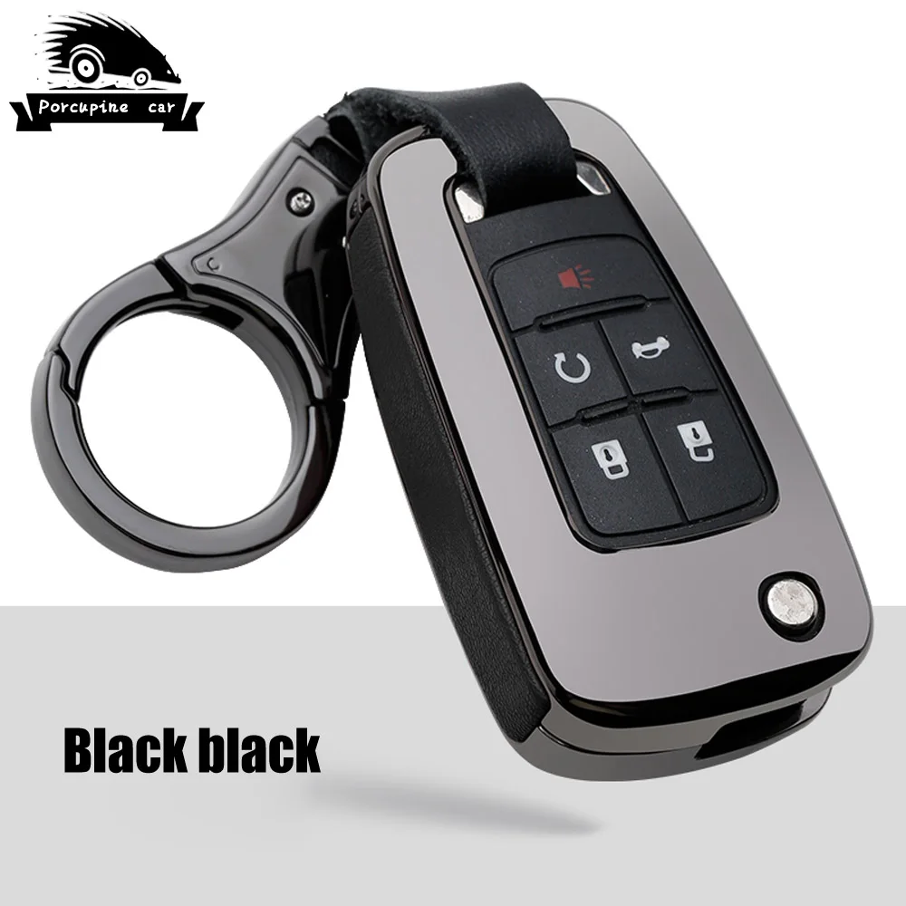 Black Black Высокое качество цинковый сплав кожаный чехол для ключа автомобиля Buick, Chevrolet Cruze Opel Vauxhall Mokka Encore FlipAuto KeyShell - Название цвета: Black Black
