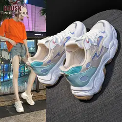 2019 г. Летняя женская повседневная обувь белые кроссовки из флока на платформе женская обувь на танкетке со шнуровкой zapatos mujer