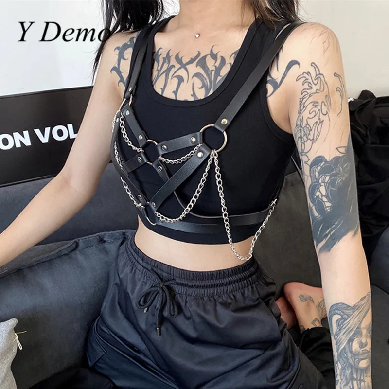 

Y Demo Punk Rock Circle Buckles Chains Adjustable Belt Women's Pu Leather Girdle Harajuku Streetwear