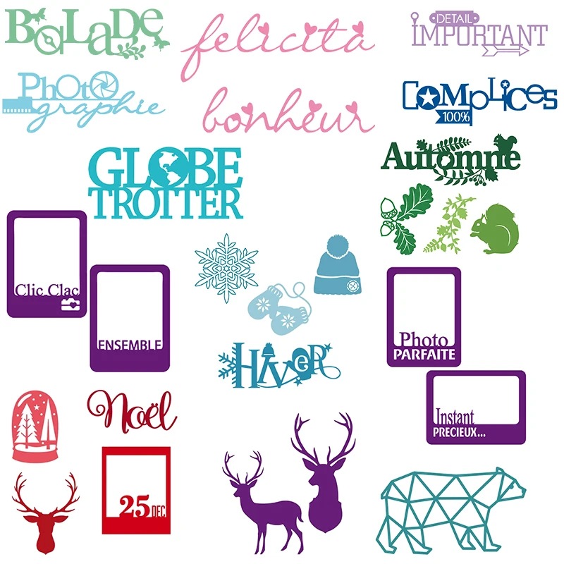 

French Alphabet Photo Frame Winter Snowflake Elk Metal Cutting Dies For DIY Scrapbooking Album Paper Card Crafts Cut Die