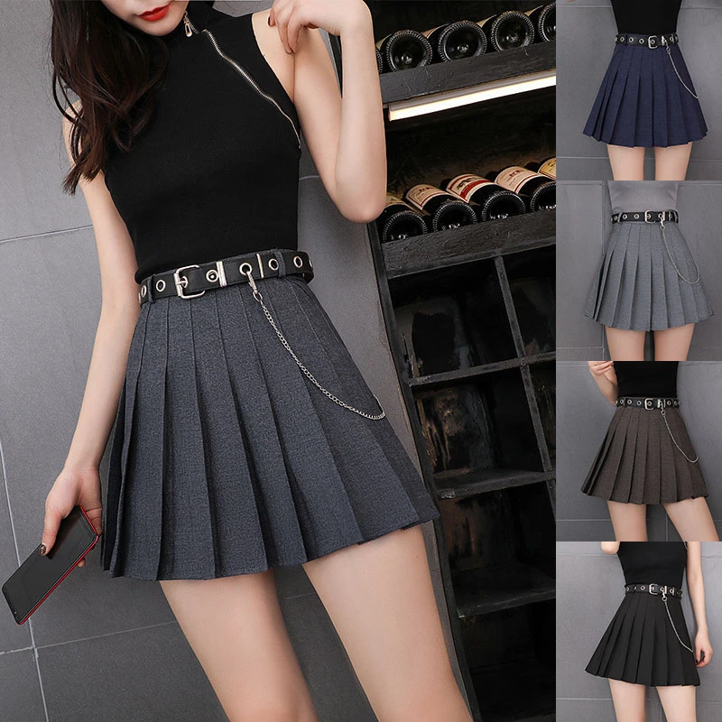 Faldas plisadas de estilo coreano para mujer, corta lisa de cintura alta, para - AliExpress