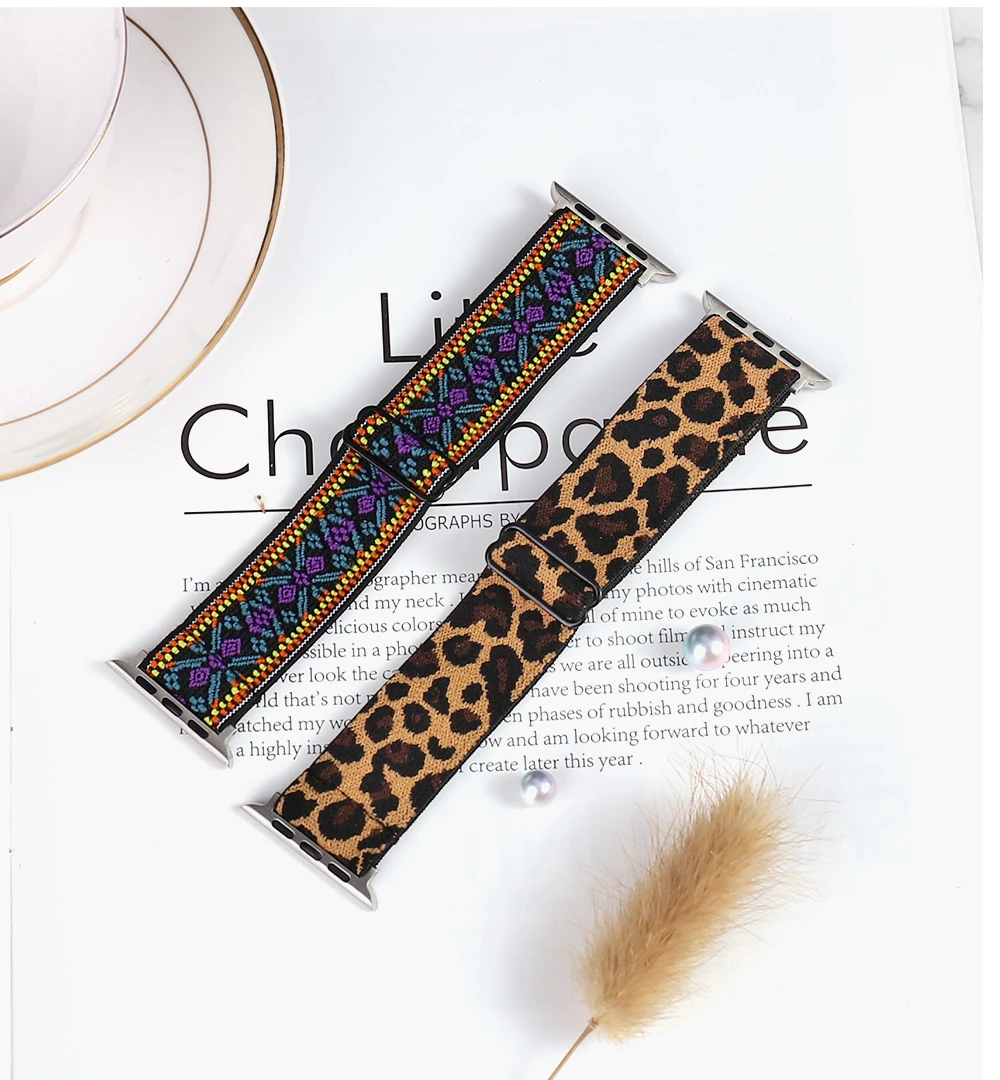 Soft and comfortable nylon Loop elastic buckle Apple watch band 38mm 42mm Series 7 SE654321 For iWatch Strap Bohemia braid 44mm Soft and comfortable nylon Loop elastic buckle Apple watch band 38mm 42mm Series 7 SE654321 For iWatch Strap Bohemia braid 44mm