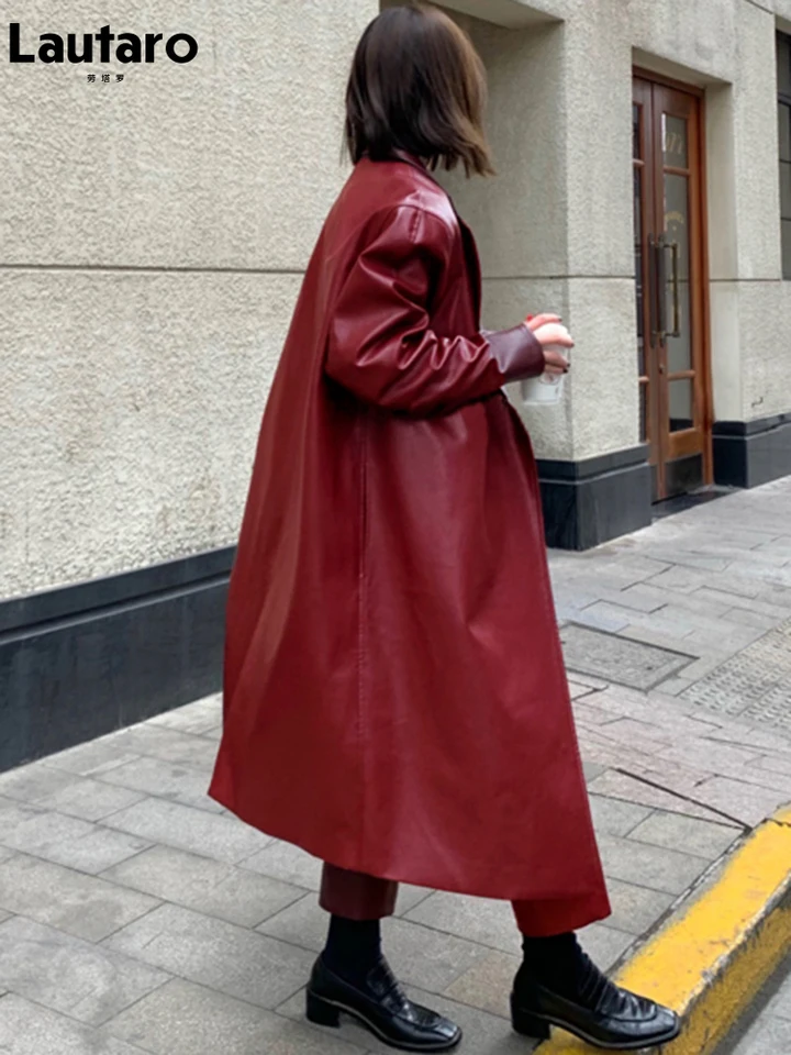 claudie pierlot レディース レッド 本革レザートレンチコート claudie pierlot レディース レッド 本革レザートレンチコート Red