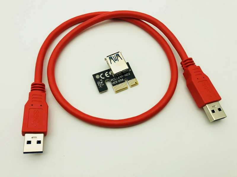 PCI-E Riser Card 0.6M USB3.0 Cable PCI Express 1X to 16X Extender USB 3.0 with 4pin 6pin 15Pin SATA Power Supply for BTC Mining