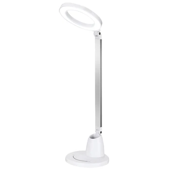

LED Desk Lamp, Eye-Caring Table Lamps, Dimmable Office Lamp with USB Charging Port, 7 Brightness Levels, Press Control, White, 9