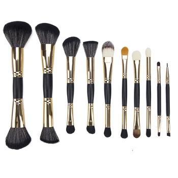 

10Pcs Black Gold Double-ended Makeup Brushes Set Eyeliner Concealer Blusher Eye Brush Kit Powder Foundation Eyeshadow Brush Tool